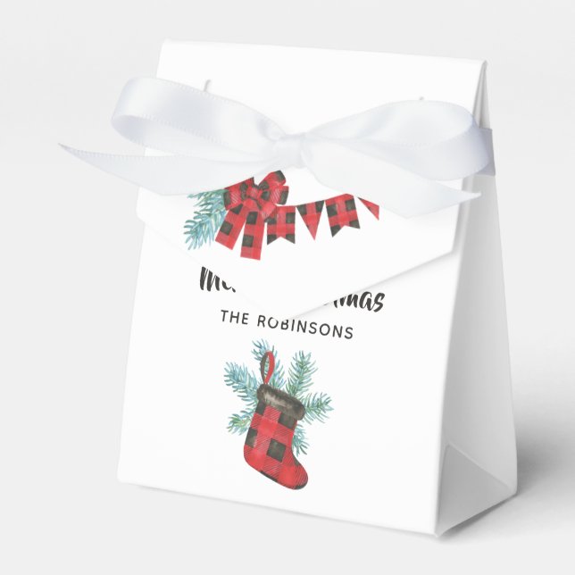 Fun Buffalo Plaid Lumberjack Bear Christmas Favor Boxes (Front Side)