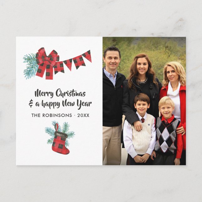 Fun Buffalo Plaid Lumberjack Bear Christmas Photo Holiday Postcard (Front)