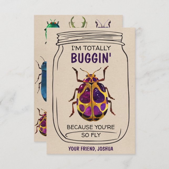 Fun Bug Valentines Day Card Beatle (Front/Back)
