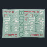 Fun Bunco Dice Friends Holiday Green & Red Kitchen Towel<br><div class="desc">Fun Bunco game night towel to brighten up your kitchen decor. Red, green and white color design for the Christmas season or all year round. Modern typography text.</div>