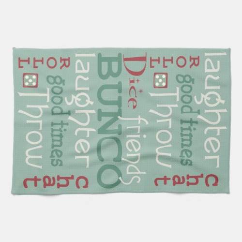 Fun Bunco Dice Friends Holiday Green  Red Kitchen Towel