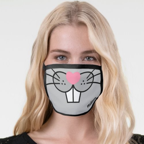 Fun Bunny Face Mouth Rabbit Nose Personalized Name Face Mask