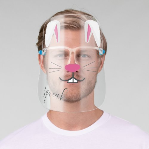 Fun bunny face pink nose black whiskers white ears face shield