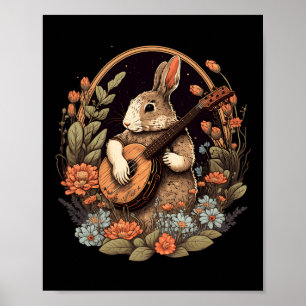 Fun Bunny Playing Banjo Guitar Music Rabbit Happy Poster
