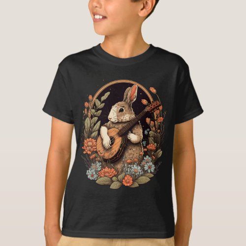 Fun Bunny Playing Banjo Guitar Music Rabbit Happy  T_Shirt