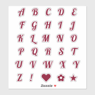 Fun Burgundy Alphabet Initial Monogram Letters Sticker