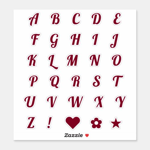 Fun Burgundy Alphabet Initial Monogram Letters Sticker