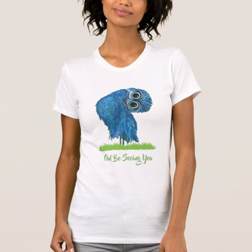 Fun Burrowing Owl in Green and Blue T_Shirt