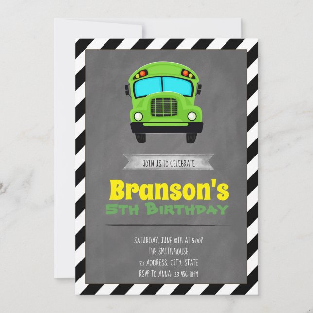 Fun bus birthday party invitation (Front)