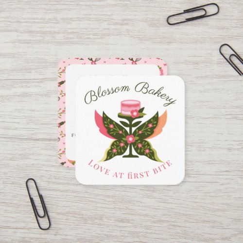 Fun Butterfly Blossom Floral Garden Bakery Cake Square Business Card