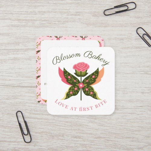 Fun Butterfly Blossom Floral Garden Bakery Cupcake Square Business Card