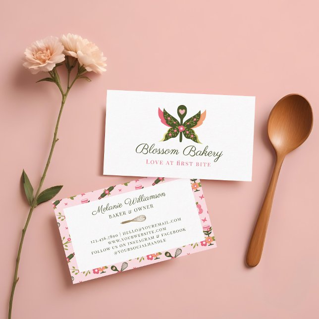 Fun Butterfly Blossom Floral Garden Bakery Spoon Business Card (Fun Butterfly Blossom Floral Garden Bakery Spoon Business Card)