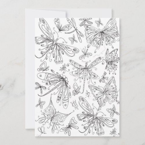 Fun Butterfly Dragonfly Whimsical Coloring Card