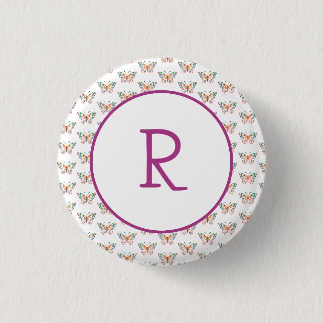 Fun Butterfly with Initial  Button (Front)