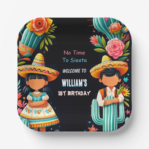 fun cactus cute uno taco first fiesta 1st Birthday Paper Plates