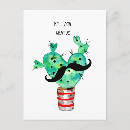 Fun Cactus Thank You Moustache Postcard