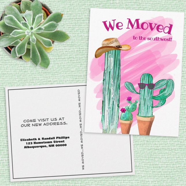Fun Cactus We Moved Southwest Announcement Postcard (Creator Uploaded)