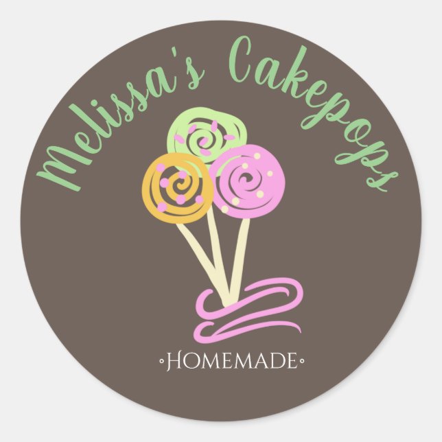 Fun Cakepop Logo Banner Homemade Bakery Swirls Classic Round Sticker (Front)