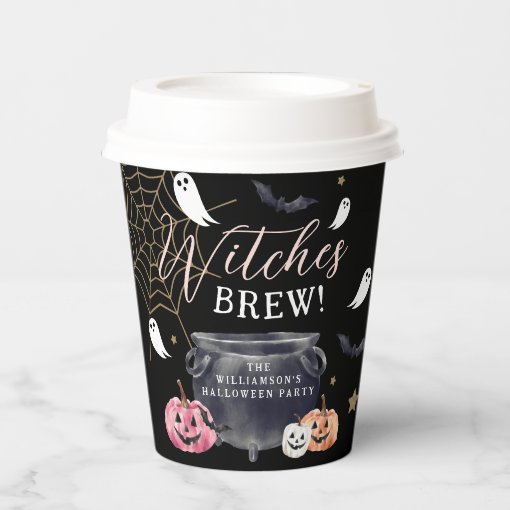 Fun Caldron Witches Brew Halloween Party Black Paper Cups | Zazzle