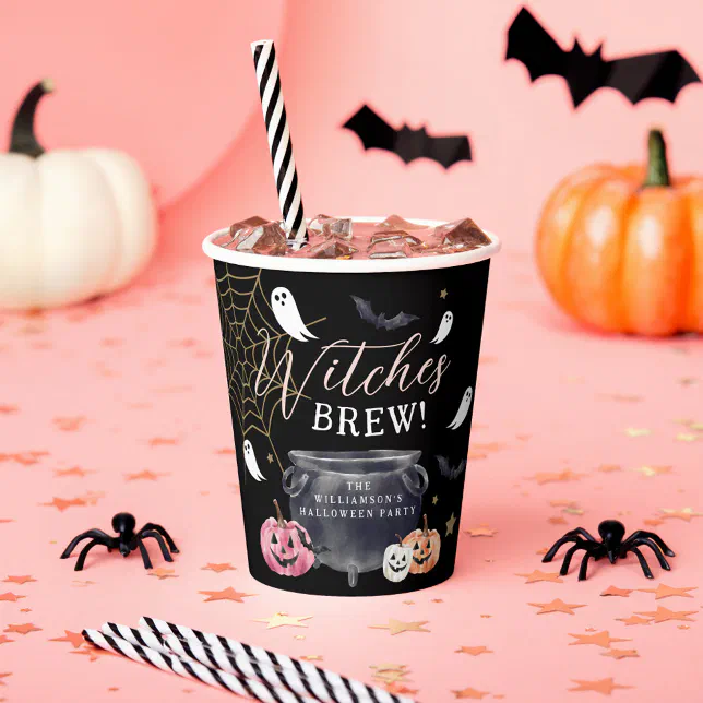 Fun Caldron Witches Brew Halloween Party Black Paper Cups | Zazzle