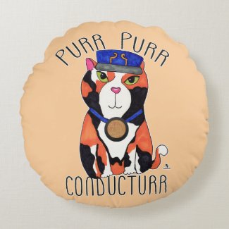 Fun Calico Cat Train Conductor Purr Slogan