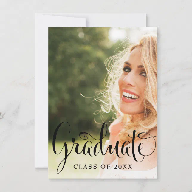 Fun Calligraphy Black and White Photo Graduation Invitation | Zazzle