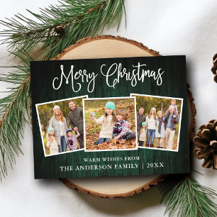Fun Calligraphy Christmas Green Wood 3 Photos Postcard