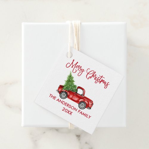 Fun Calligraphy Christmas Vintage Red Truck Gift Favor Tags