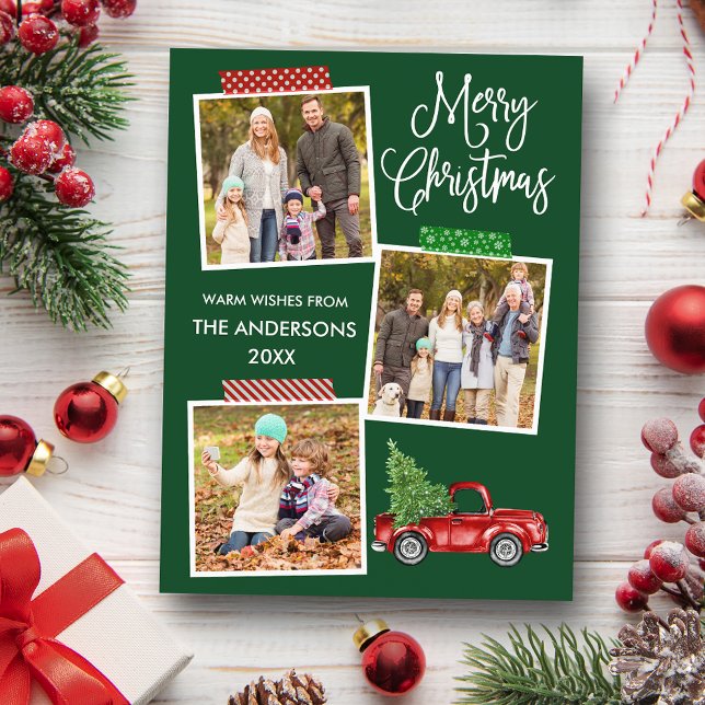 Fun Calligraphy Craft Tape Truck Christmas Green Postcard (Customize to change your personalized text size or text style.)