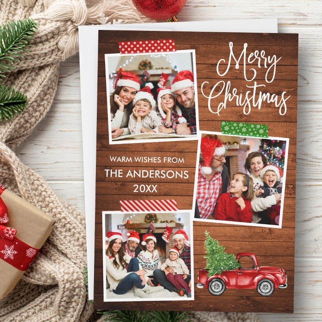 Fun Calligraphy Craft Tape Truck Christmas Wood Holiday Card (Customize to add text to back of card.)