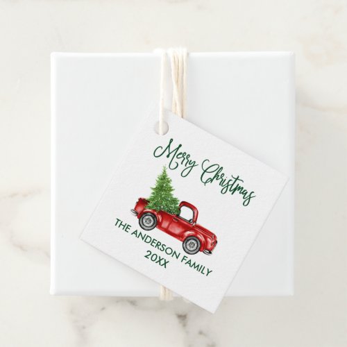 Fun Calligraphy Green Christmas Red Truck Gift Favor Tags