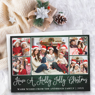 Fun Calligraphy Green Wood Holly Jolly Christmas Holiday Card