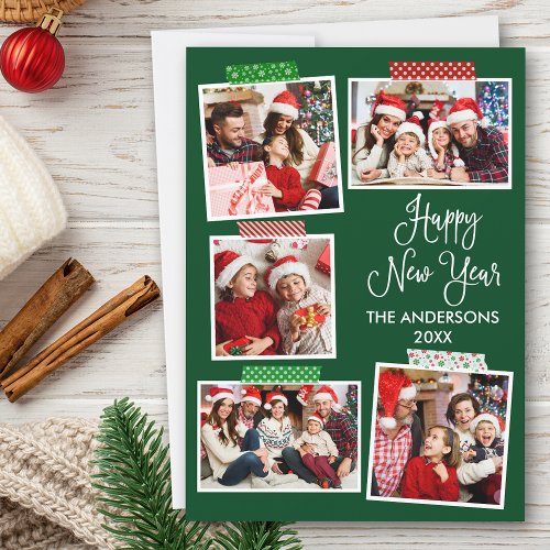 Fun Calligraphy Happy New Year Craft Tape Green Holiday Card