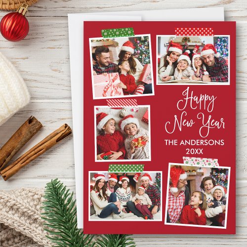 Fun Calligraphy Happy New Year Craft Tape Red  Holiday Card