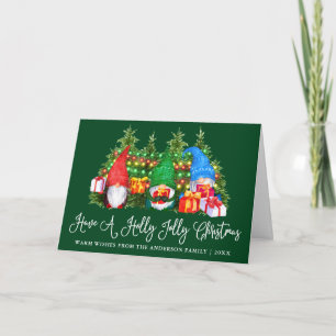 Fun Calligraphy Holly Jolly Christmas Gnomes Fold Holiday Card