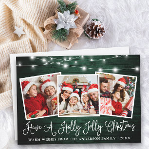 Fun Calligraphy Holly Jolly Christmas Green Wood Holiday Card