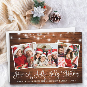 Fun Calligraphy Holly Jolly Christmas Wood Holiday Card