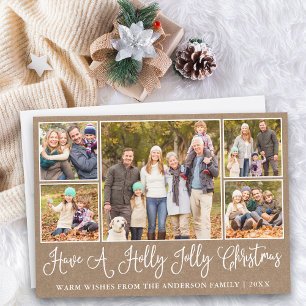 Fun Calligraphy Kraft Holly Jolly Christmas Holiday Card