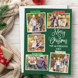 Fun Calligraphy Merry Christmas Craft Tape Green Holiday Card<br><div class="desc">Modern Fun Calligraphy Script Merry Christmas 5 Photo Collage with Craft Tape Holiday Card. Forest Green Background.</div>