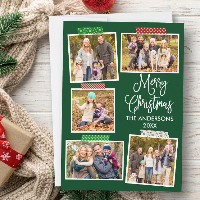 Fun Calligraphy Merry Christmas Craft Tape Green Holiday Card (Customize to add text to back of card.)