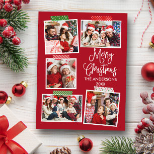 Fun Calligraphy Merry Christmas Craft Tape Red Postcard