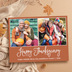 Fun Calligraphy Terracotta 2 Photo Thanksgiving Postcard
