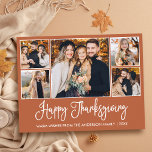 Fun Calligraphy Terracotta 5 Photo Thanksgiving Postcard<br><div class="desc">Modern Fun Calligraphy Script Happy Thanksgiving Family 5 Photo Holiday Postcard - Terracotta Background</div>