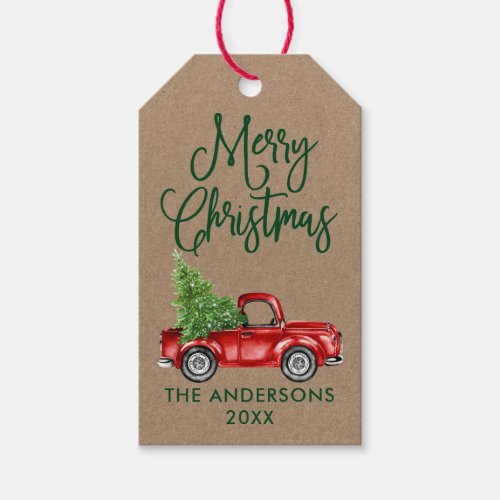 Fun Calligraphy Vintage Truck Kraft Christmas Gift Tags