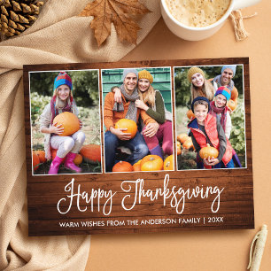 Fun Calligraphy Wood 3 Photos Thanksgiving Postcard