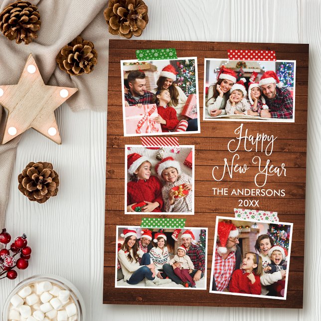 Fun Calligraphy Wood Happy New Year Craft Tape Postcard (Customize to change your personalized text size or text style.)