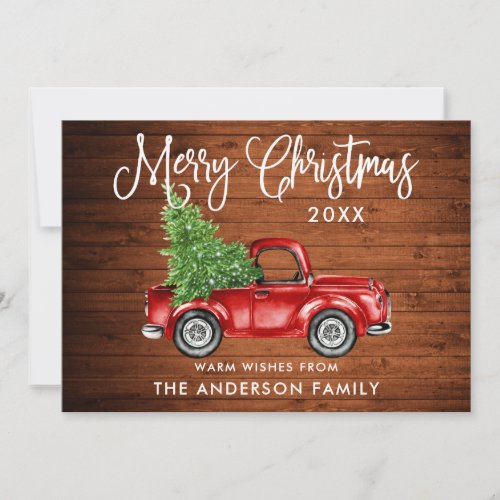 Fun Calligraphy Wood Vintage Truck Tree Christmas Holiday Card