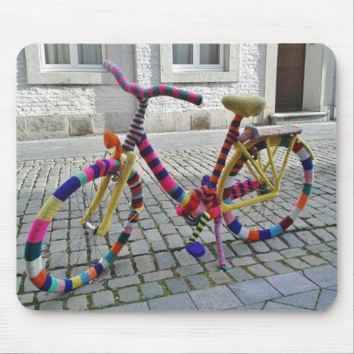 Fun Camp Bike Bicycle Knitted rainbow colours Mouse Pad