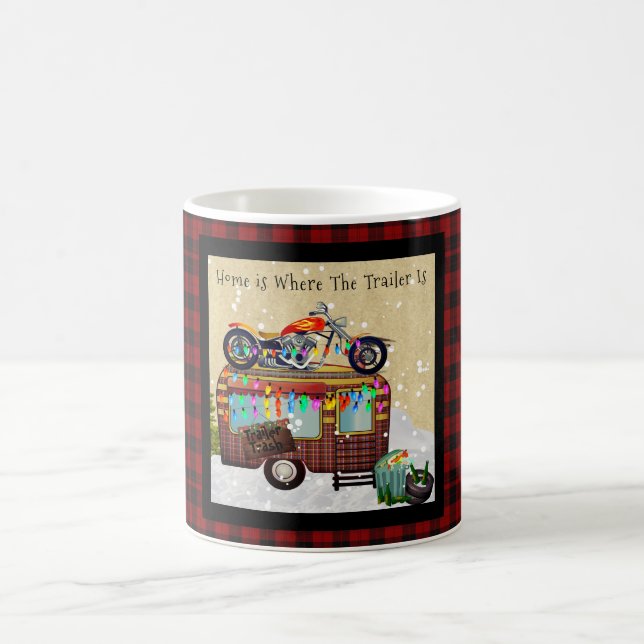 Fun Camper Trailer Trash Quotes Buffalo Plaid Coffee Mug (Center)