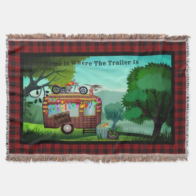 Fun Camper Trailer Trash Welcome Mat Home Is Where Throw Blanket (Front)
